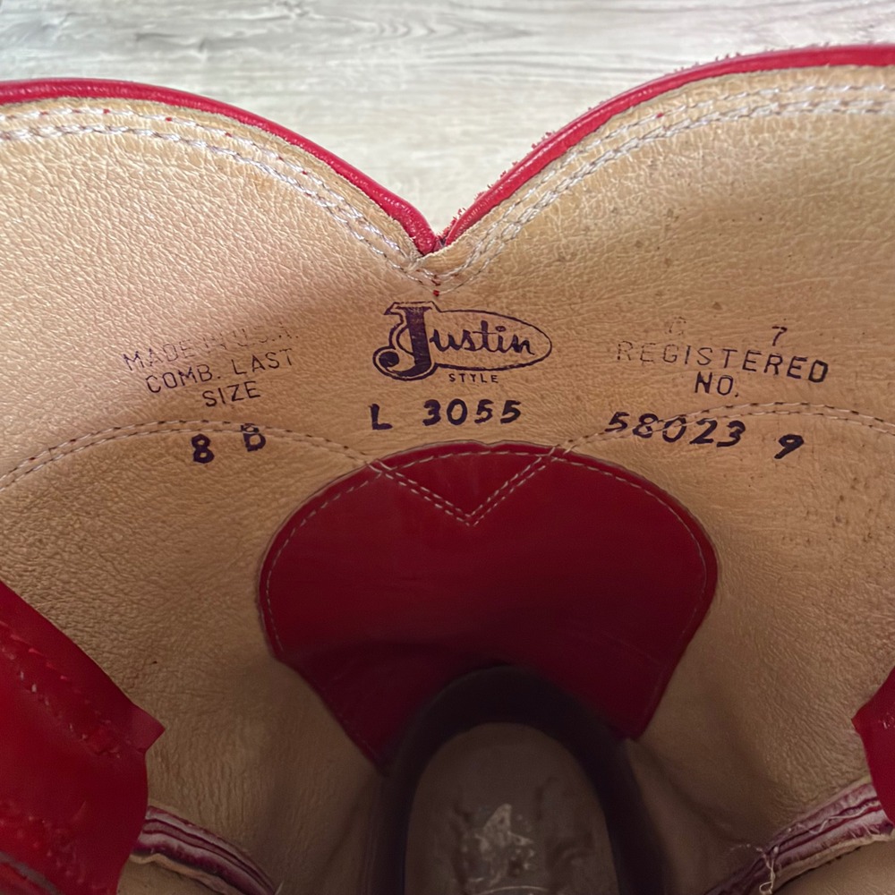 Justin Red Leather Western Cowgirl Boots Size 8 B - Picture 6 of 7